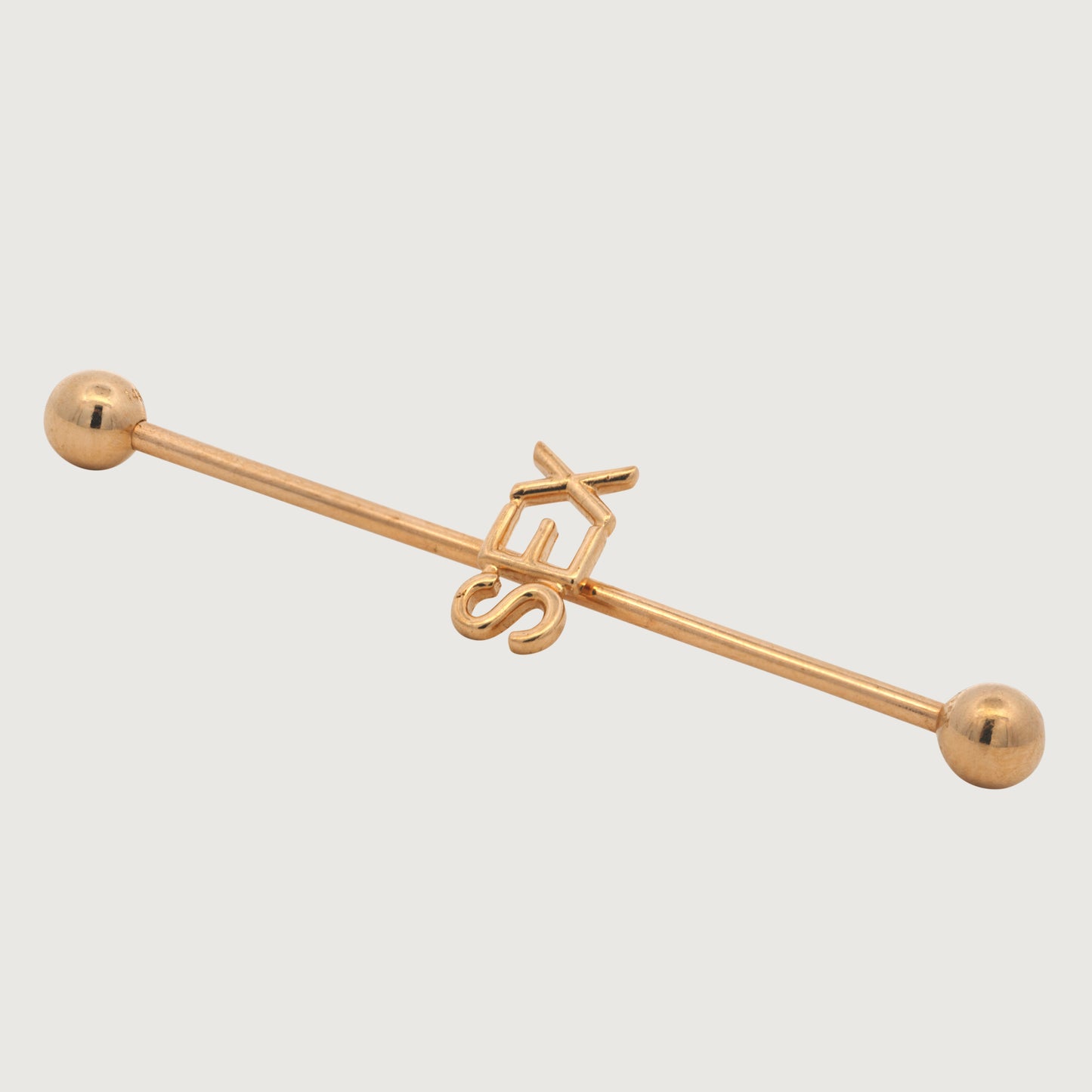 14K Yellow Gold Industrial Bar "Sex" Cartilage Earring