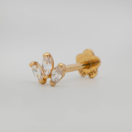 14K Yellow Gold CZ Marquise Petal Trio Cartilage Flatback