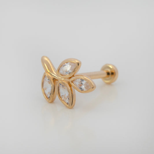 14K Yellow Gold CZ Marquise Bloom Cartilage Flatback