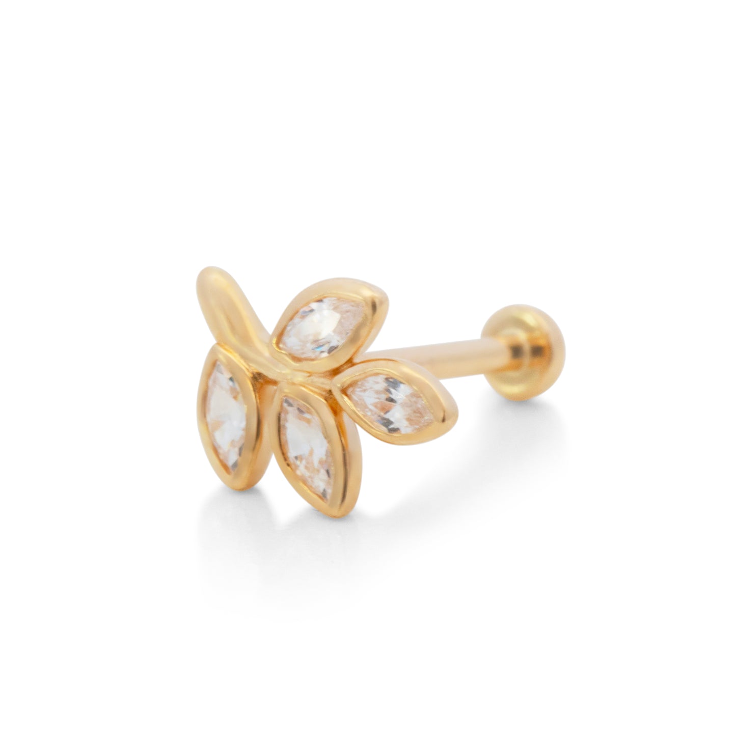 14K Yellow Gold CZ Marquise Bloom Cartilage Flatback