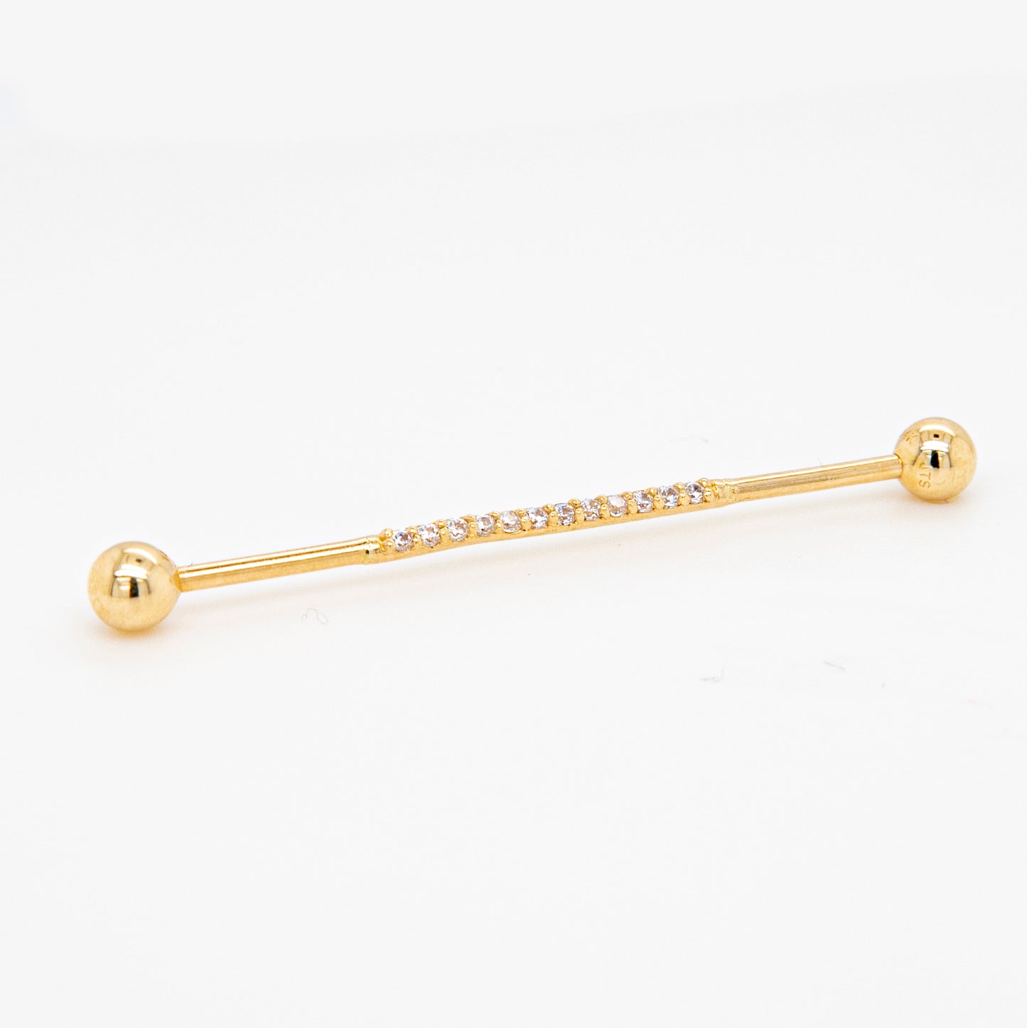 14K Yellow Gold CZ Industrial Cartilage Barbell