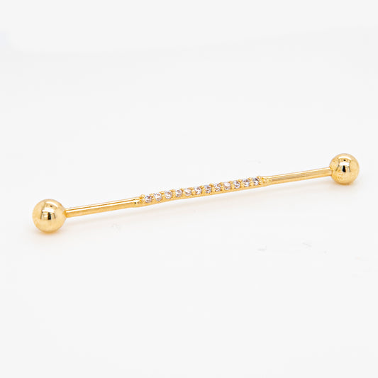 14K Yellow Gold CZ Industrial Cartilage Barbell