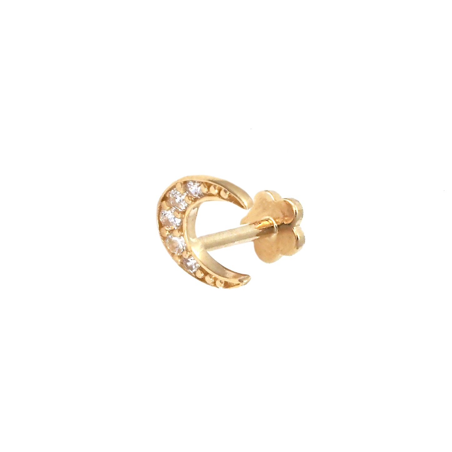 14K Yellow Gold CZ Crecent Moon Cartilage Earring