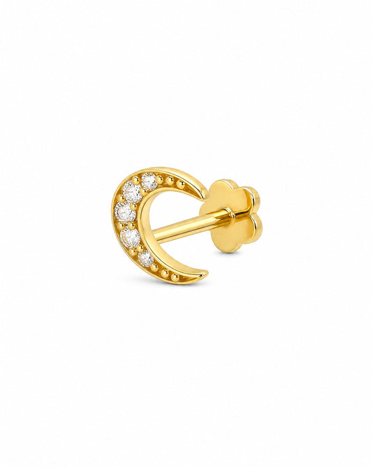 14K Yellow Gold CZ Crecent Moon Cartilage Earring