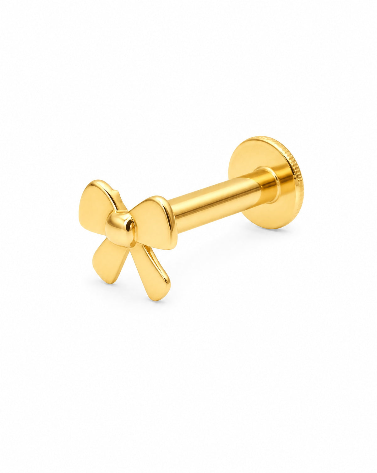 14K Yellow Gold Bow Design Cartilage Earring