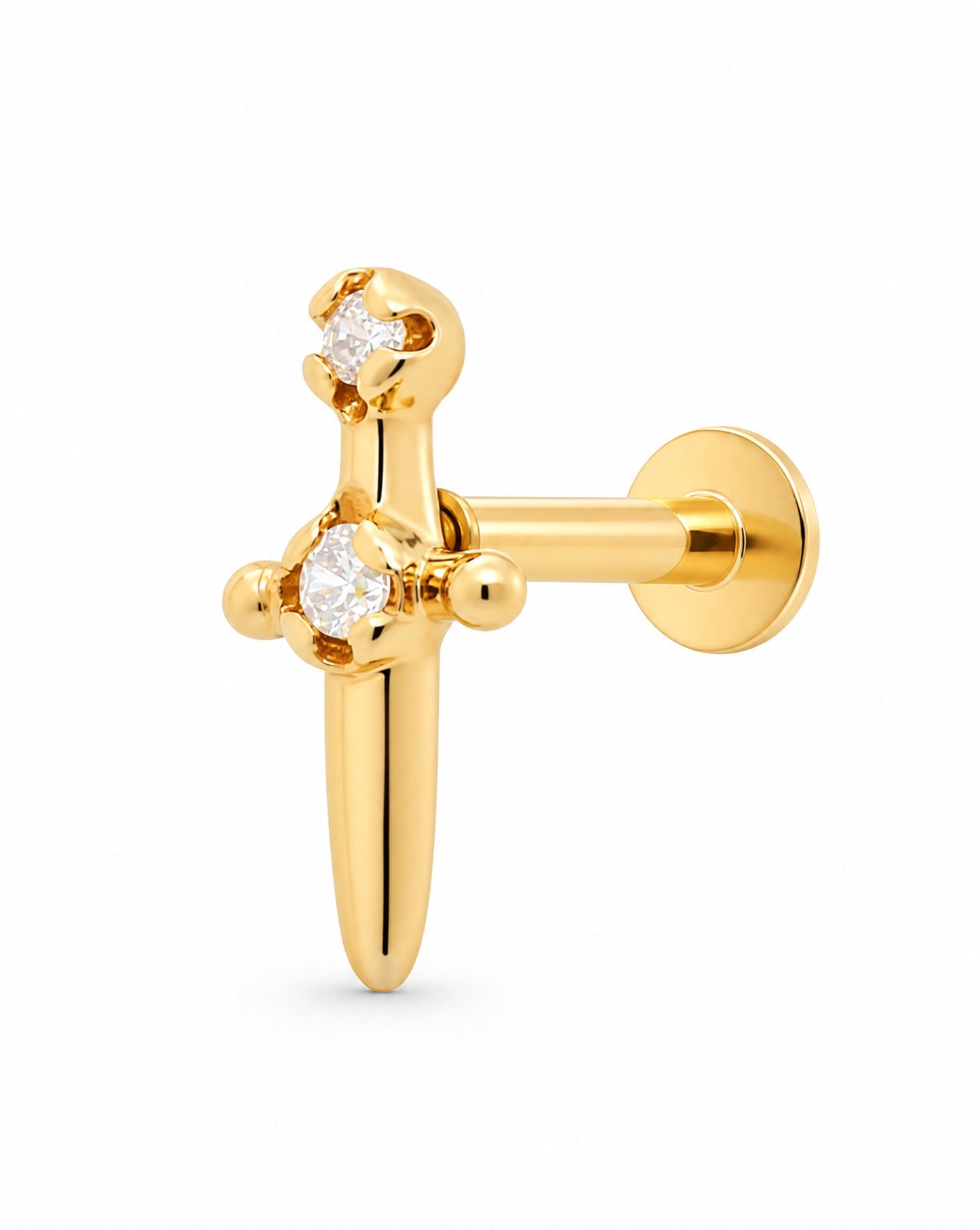 14K Yellow Gold Tiny CZ Swore Cartilage Earring