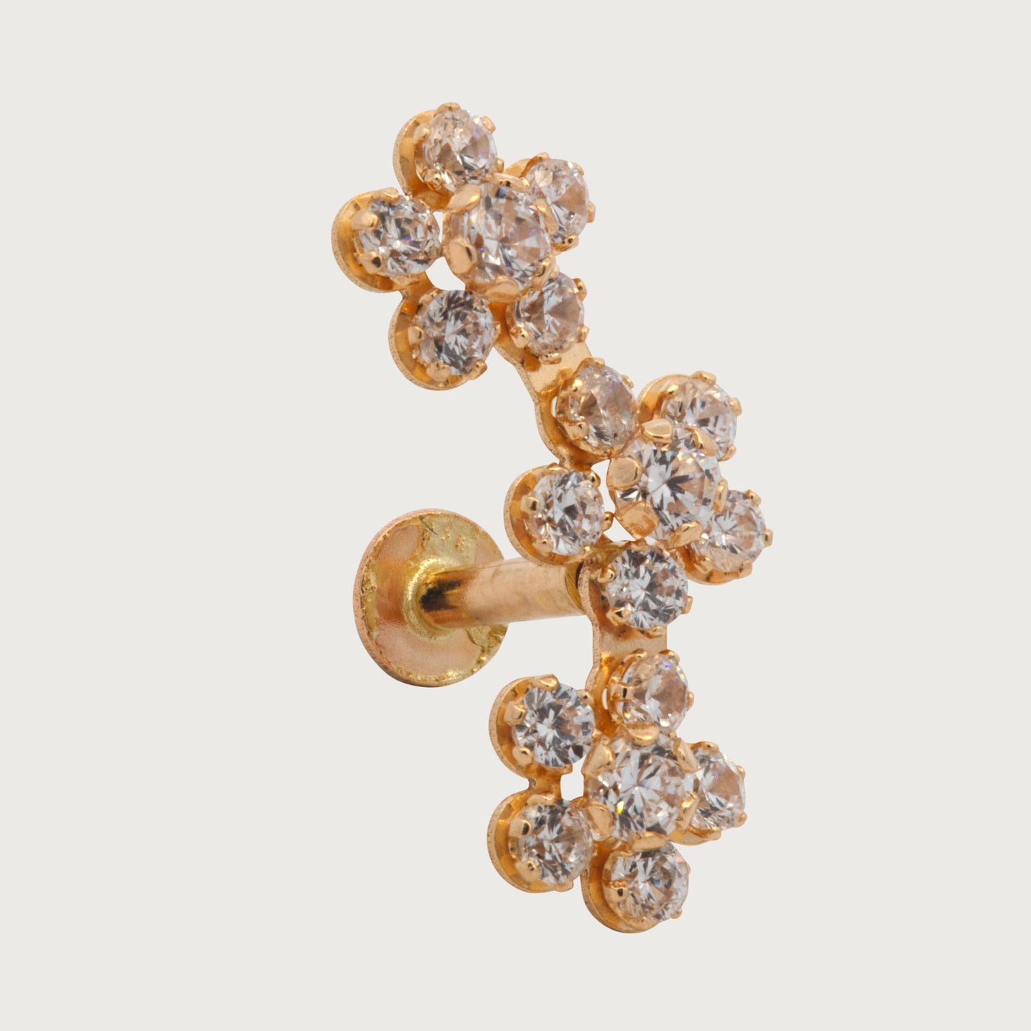 14K Yellow Gold 3 CZ Flowers Cartilage Earring