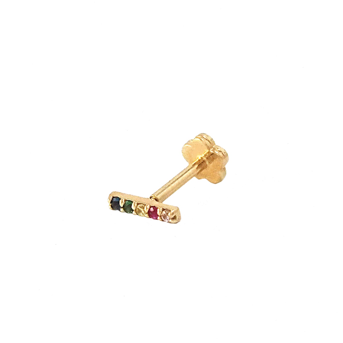 14K Yellow Gold Rainbow Bar Cartilage Flatback