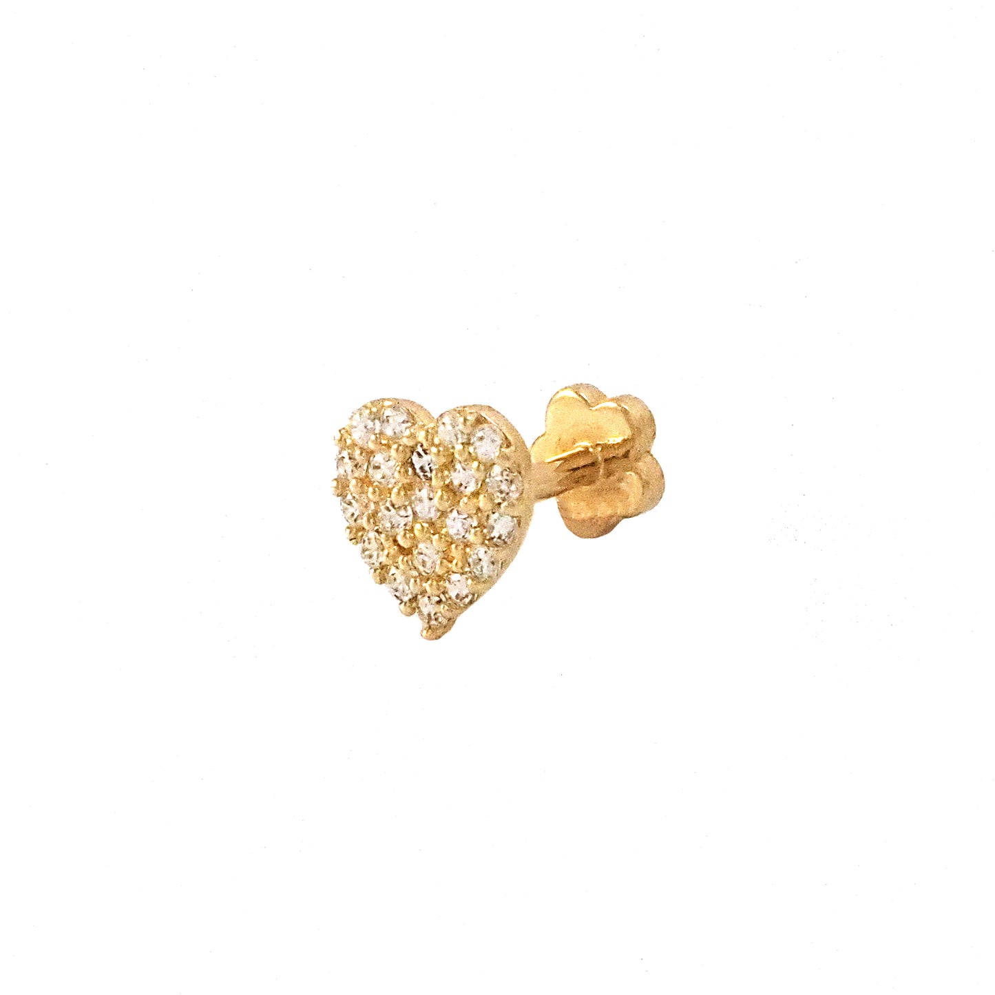 14K Yellow Gold CZ Heart Cartilage Earring
