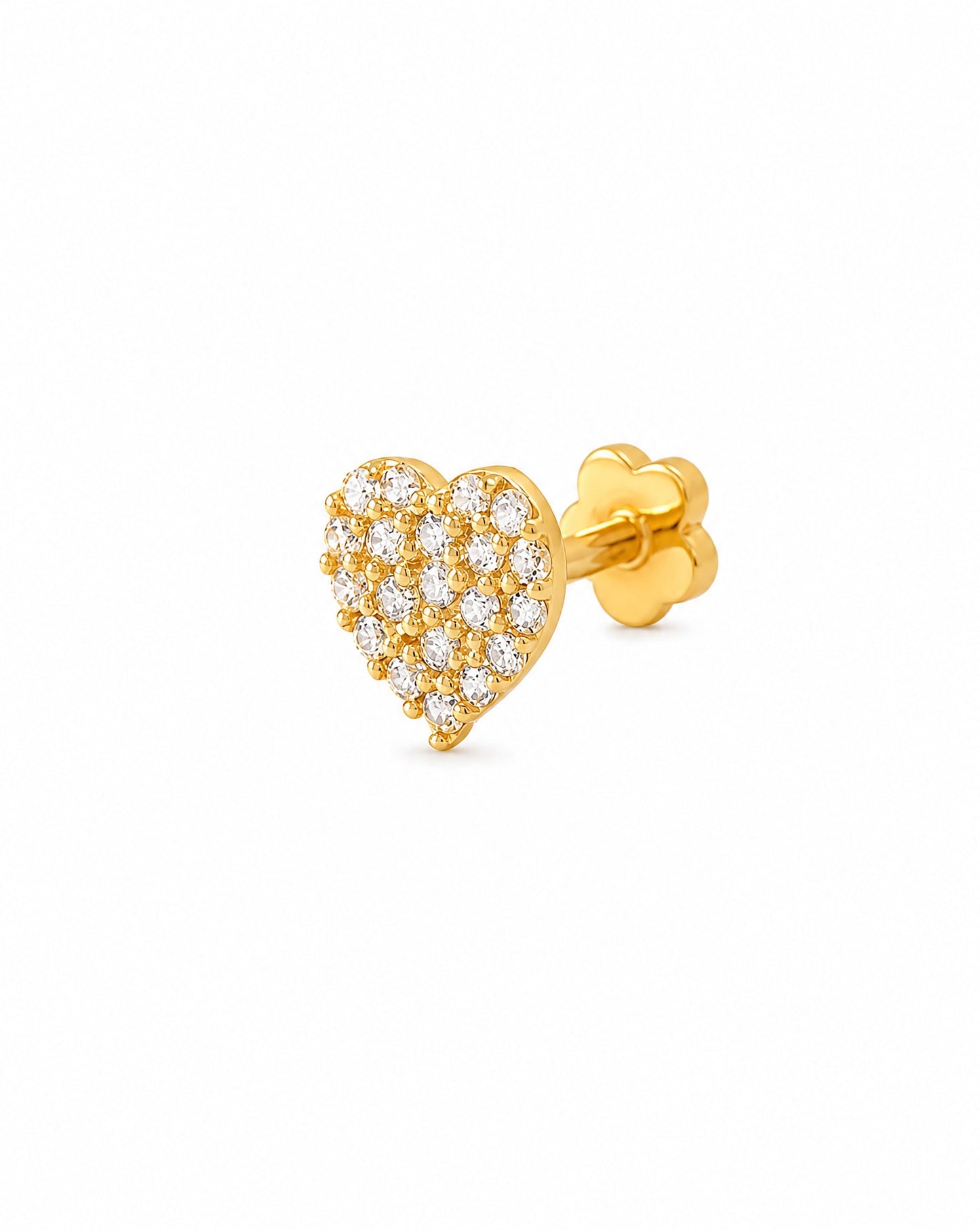 14K Yellow Gold CZ Heart Cartilage Earring