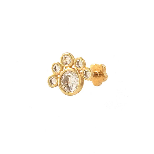 14K Yellow Gold CZ Paw Print Cartilage Flatback
