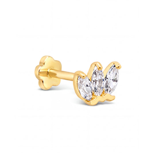 14K Yellow Gold 3 Marquise Cut CZ Cartilage Earring