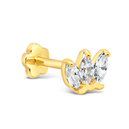 14K Yellow Gold 3 Marquise Cut CZ Cartilage Earring
