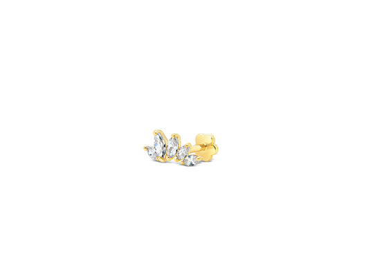 14K Yellow Gold CZ Marquise Petal Crown Cartilage Flatback