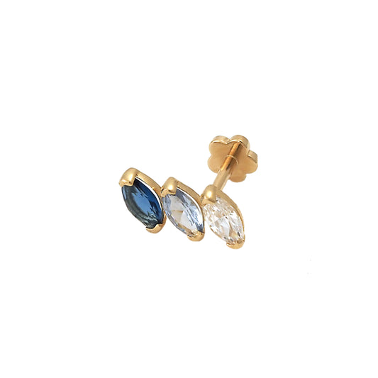 14K Yellow Gold Blue Ombre Marquise Cartilage Flatback