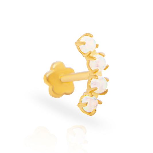 14K Yellow Gold Opal Bar Cartilage Flatback