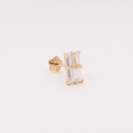14K Yellow Gold CZ Baguette Solitaire Cartilage Barbell