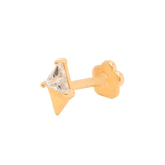 14K Yellow Gold Half CZ Rhombus Cartilage Earring
