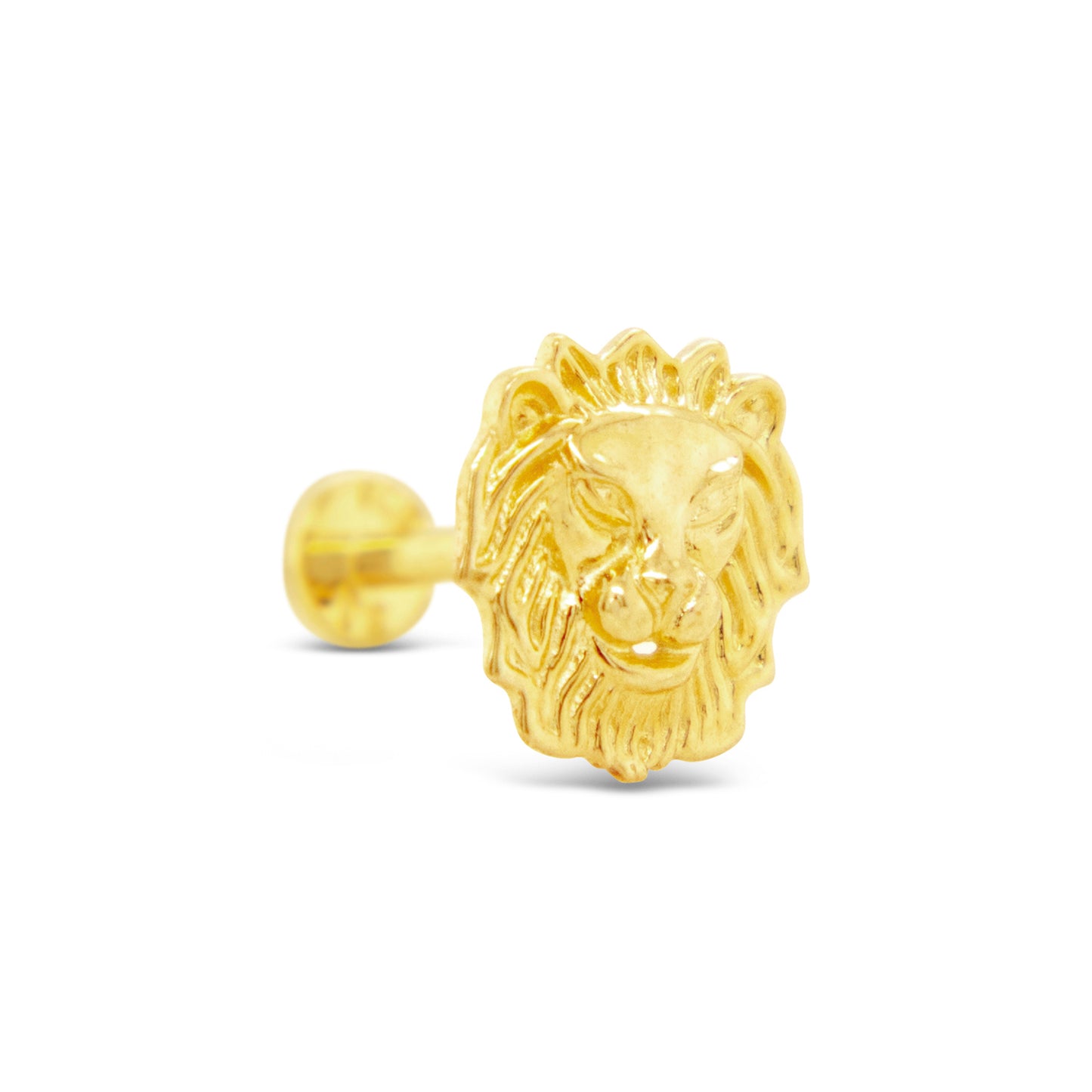 14K Yellow Gold Lion Head Cartilage Earring