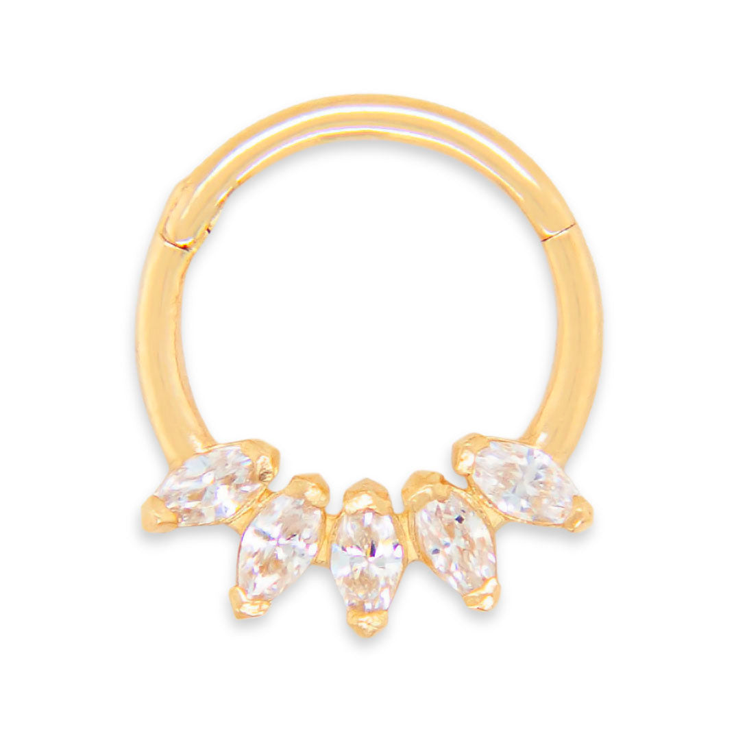 14K Yellow Gold 5 CZ Marquise Cartilage Hoop Earring