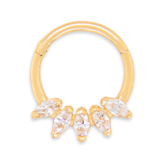 14K Yellow Gold 5 CZ Marquise Cartilage Hoop Earring