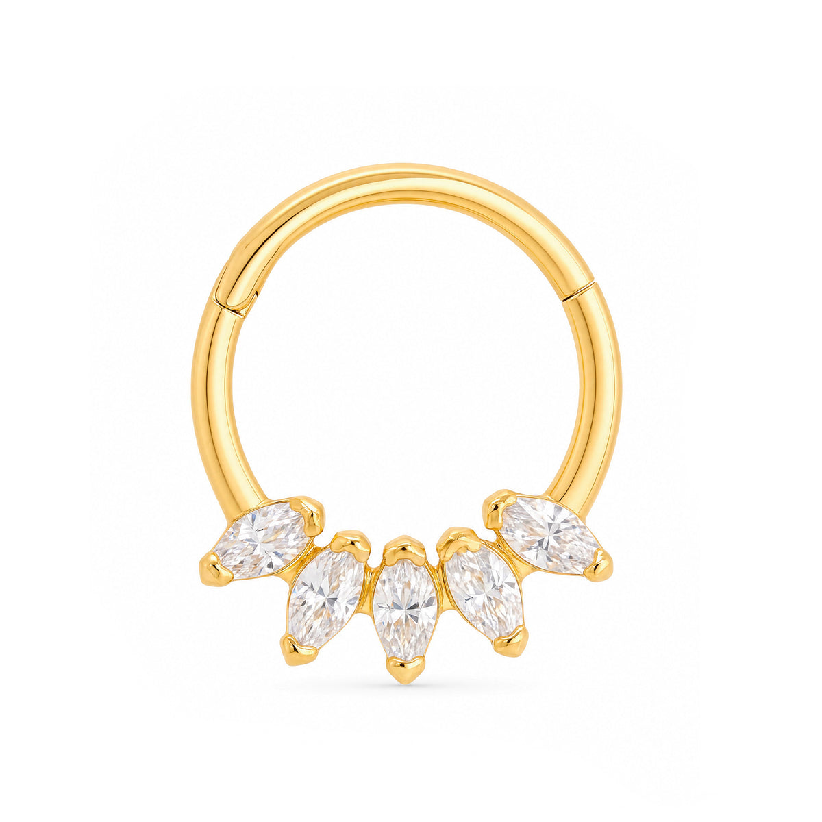 14K Yellow Gold 5 CZ Marquise Cartilage Hoop Earring