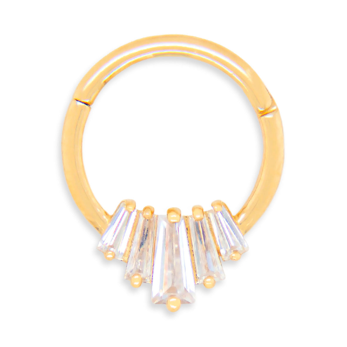 14K Yellow Gold 5 CZ Baguette Cartilage Hoop Earring