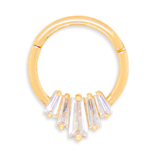 14K Yellow Gold 5 CZ Baguette Cartilage Hoop Earring