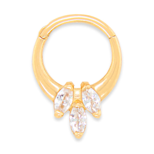 14K Yellow Gold 3 CZ Marquise Cartilage Hoop Earring