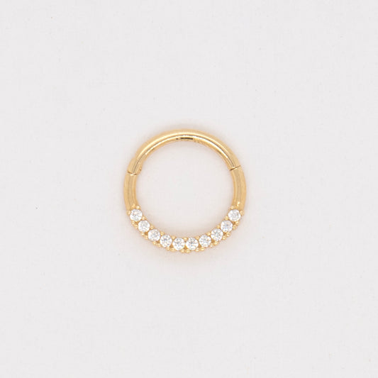 14K Yellow Gold Half Circle CZ Cartilage Hoop Earring