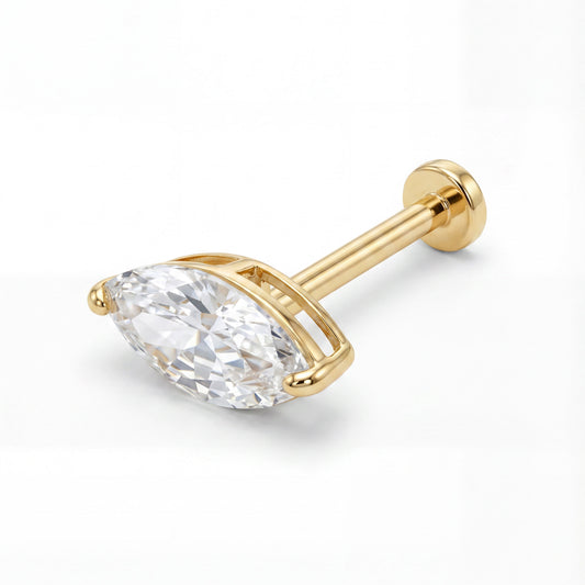 14K Yellow Gold Single CZ Marquise Cut Cartilage Earring