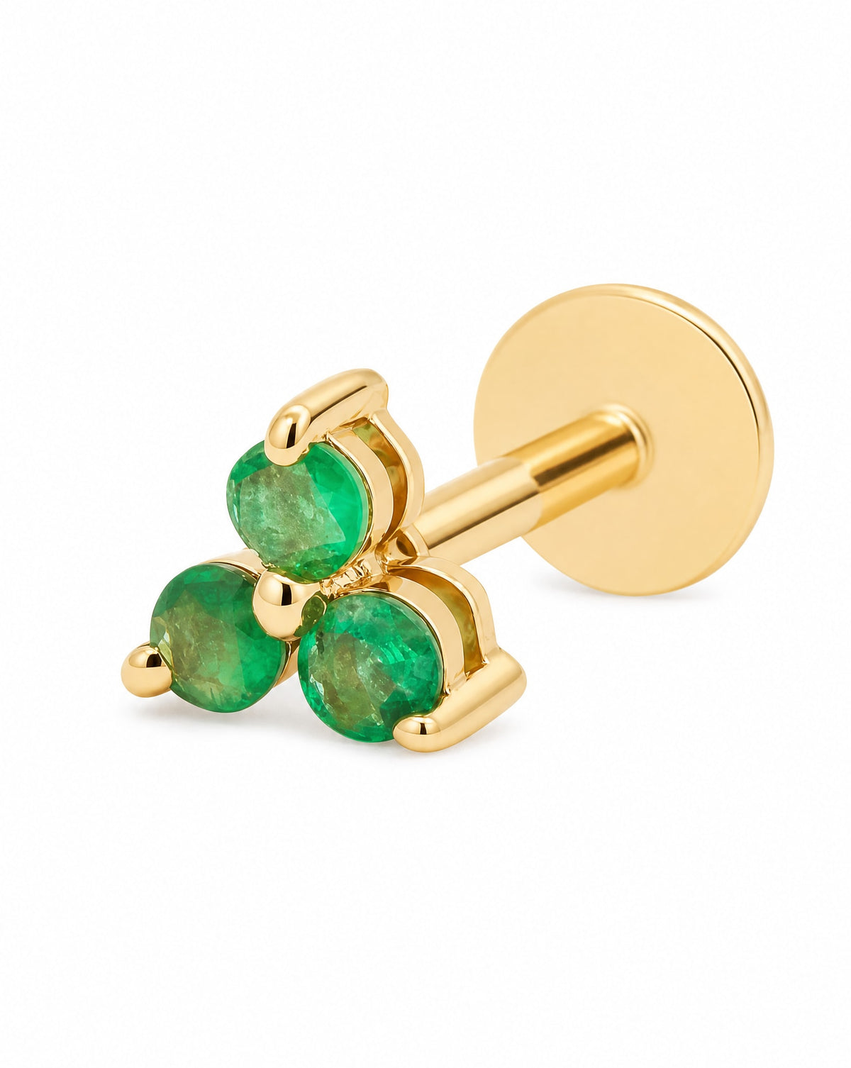 14K Yellow Gold 3 Emerald Stones Flower Cartilage Earring