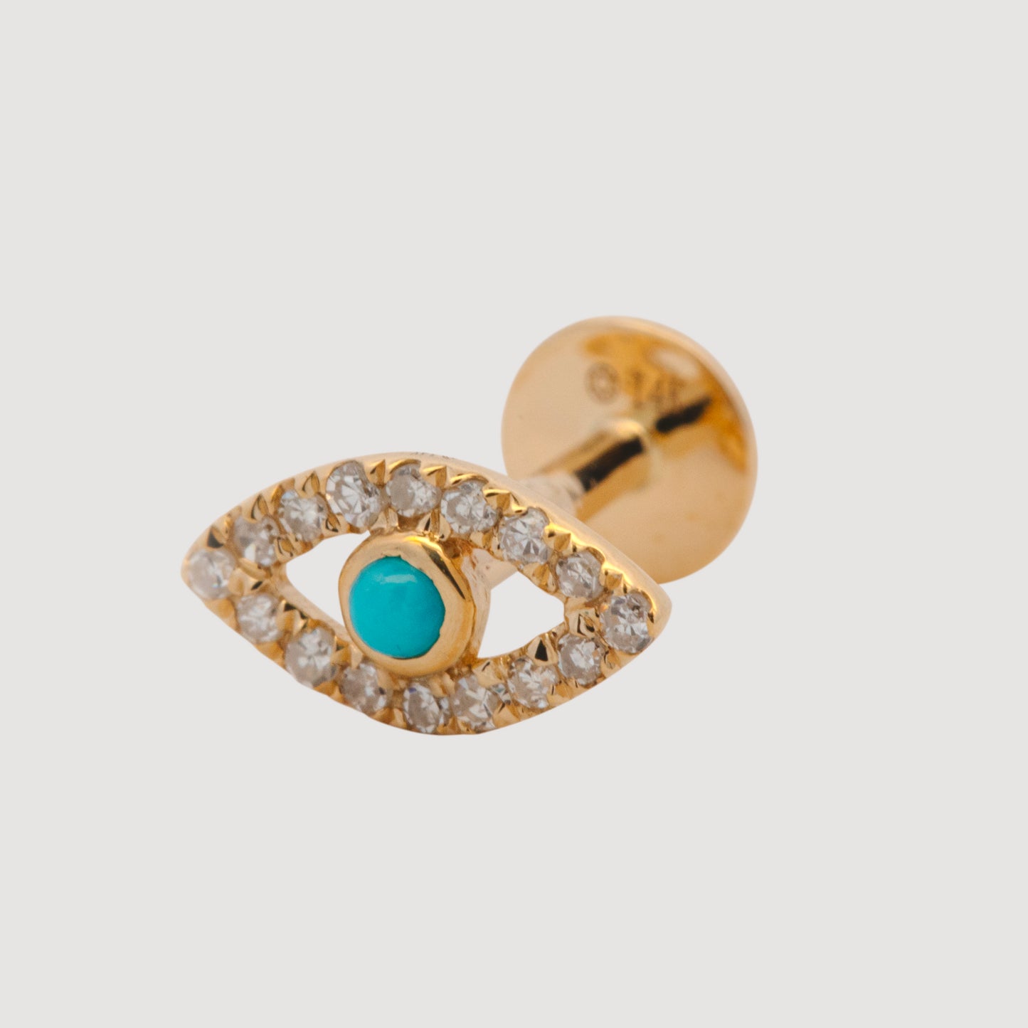14K Yellow Gold Diamond & Turquoise Evil Eye Cartilage Earring