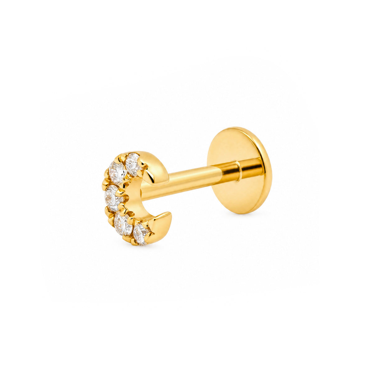 14K Yellow Gold Diamond Half Moon Cartilage Earring