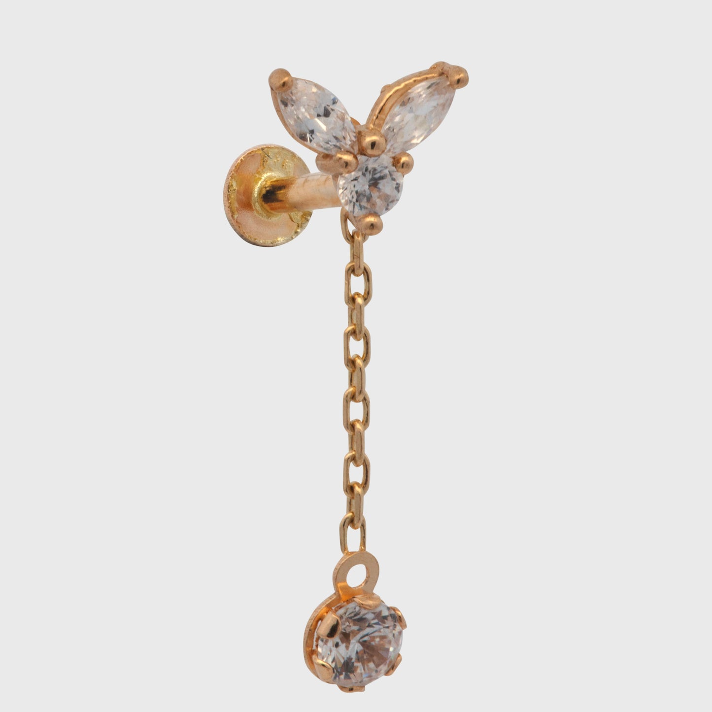 14K Yellow Gold CZ Cluster & Dangle CZ Cartilage Earring