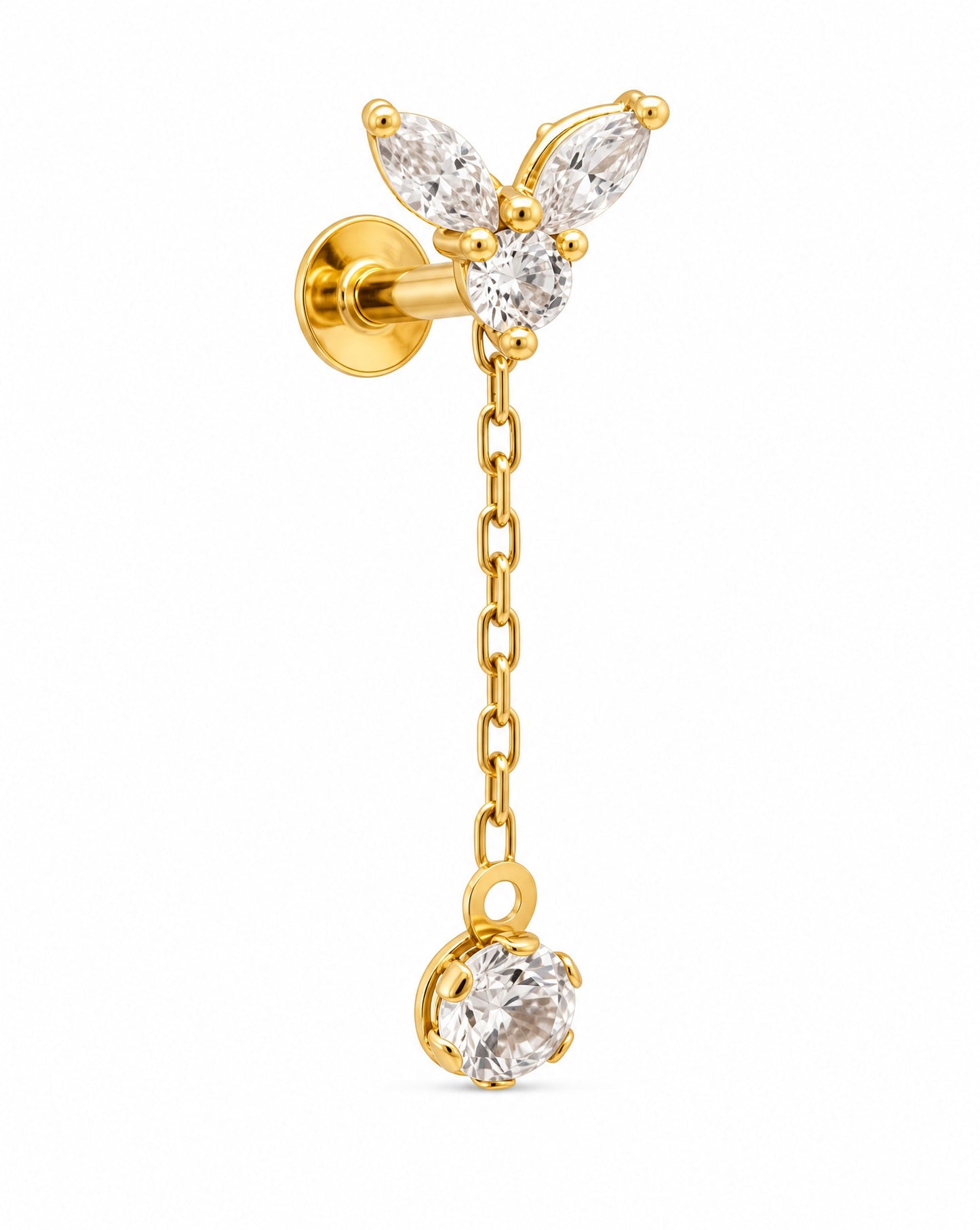 14K Yellow Gold CZ Cluster & Dangle CZ Cartilage Earring