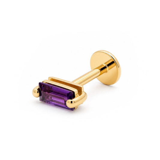 14K Yellow Gold Amethyst Baguette Stone Cartilage Earring