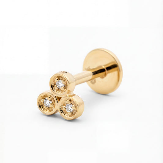 14K Yellow Gold Bezel Trio Cluster Diamond Cartilage Earring
