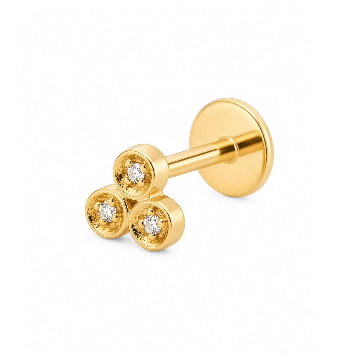 14K Yellow Gold Bezel Trio Cluster Diamond Cartilage Earring