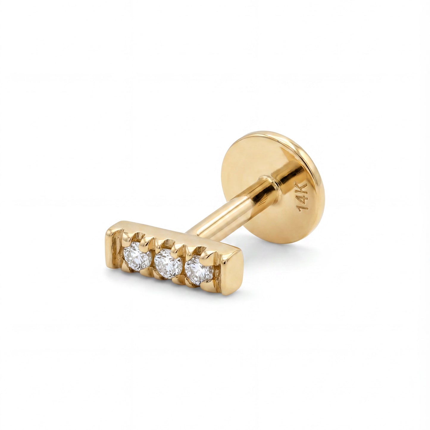 14K Yellow Gold Straight Bar Diamond Cartilage Earring