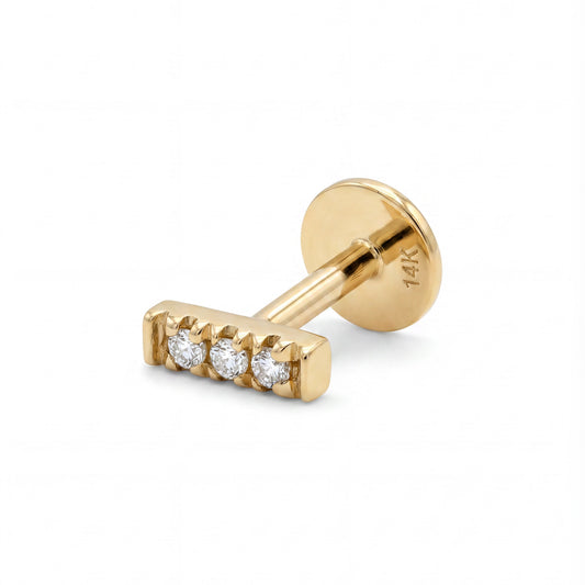 14K Yellow Gold Straight Bar Diamond Cartilage Earring