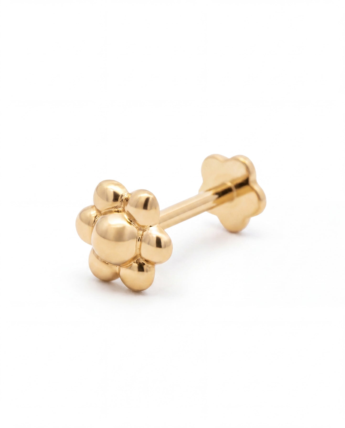 14K Yellow Gold Plain Flower Cartilage Earring