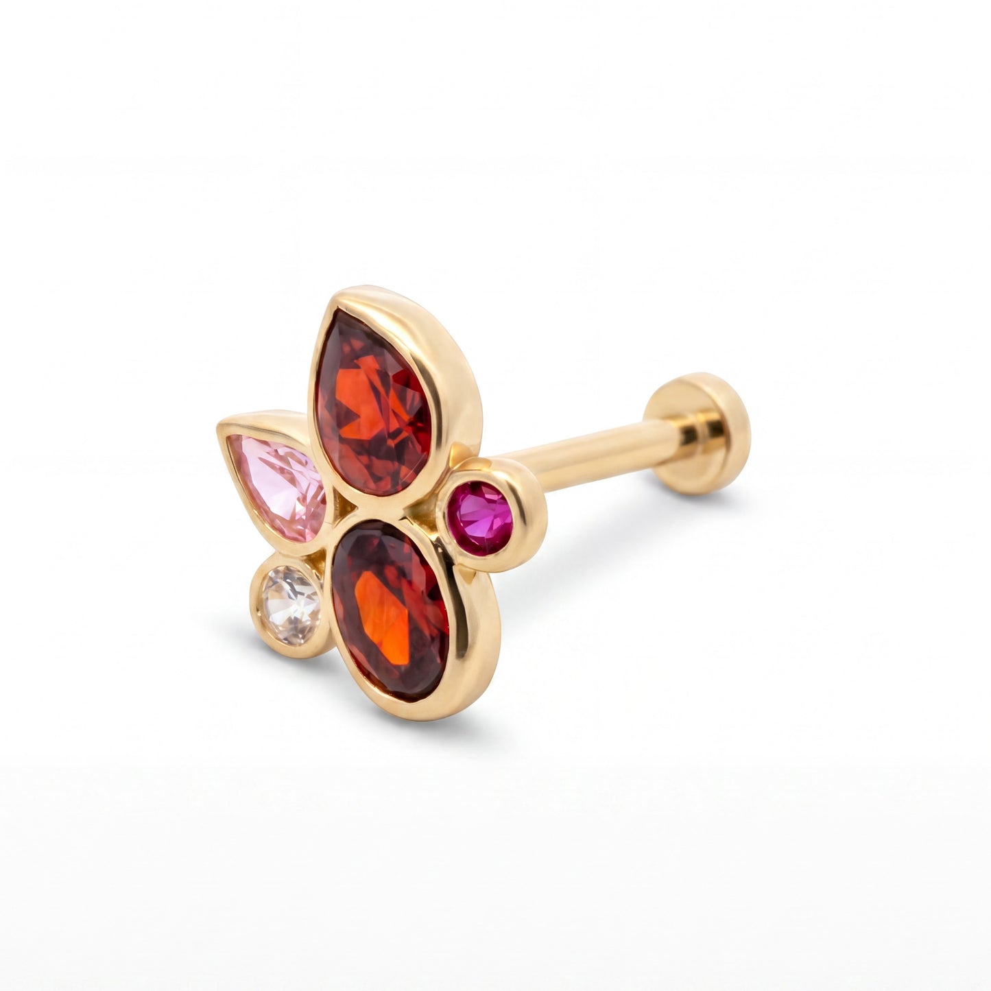 14K Yellow Gold Multi Shape CZ Bezel Cartilage Earring
