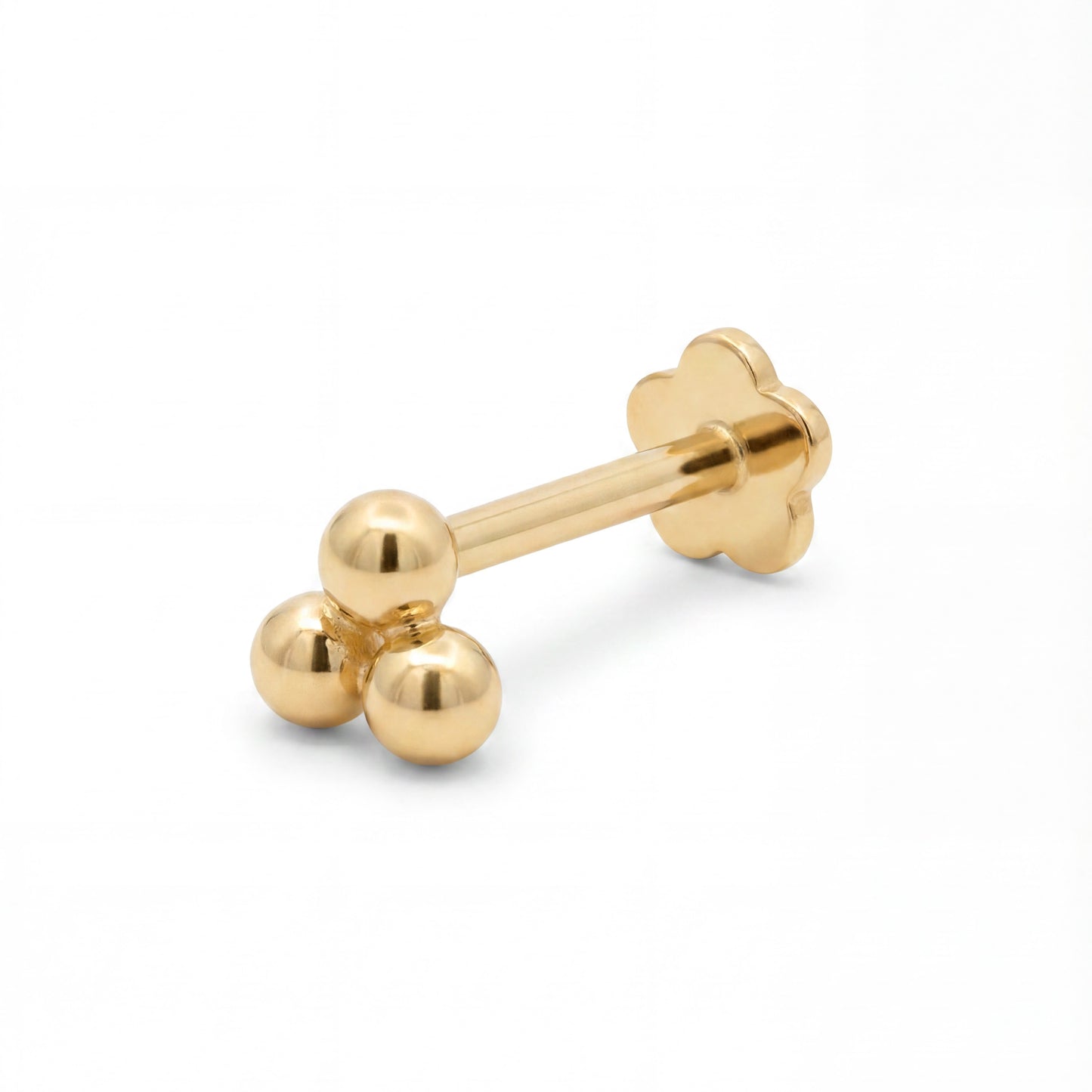14K Yellow Gold 3 Half Ball Triangle Cartilage Earring