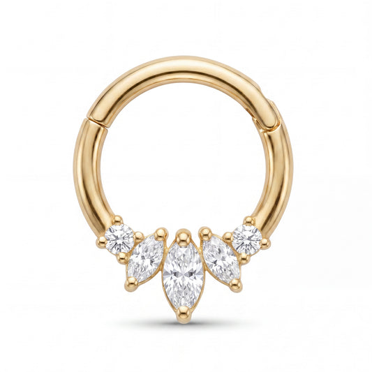 14K Yellow Gold 3 CZ Marquise & 2 Round Cz Cartilage Hoop Earring
