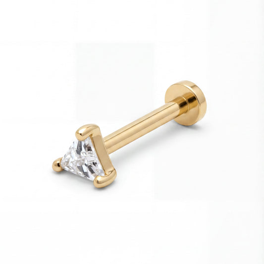 14K Yellow Gold Single CZ Triangle Cartilage Earring