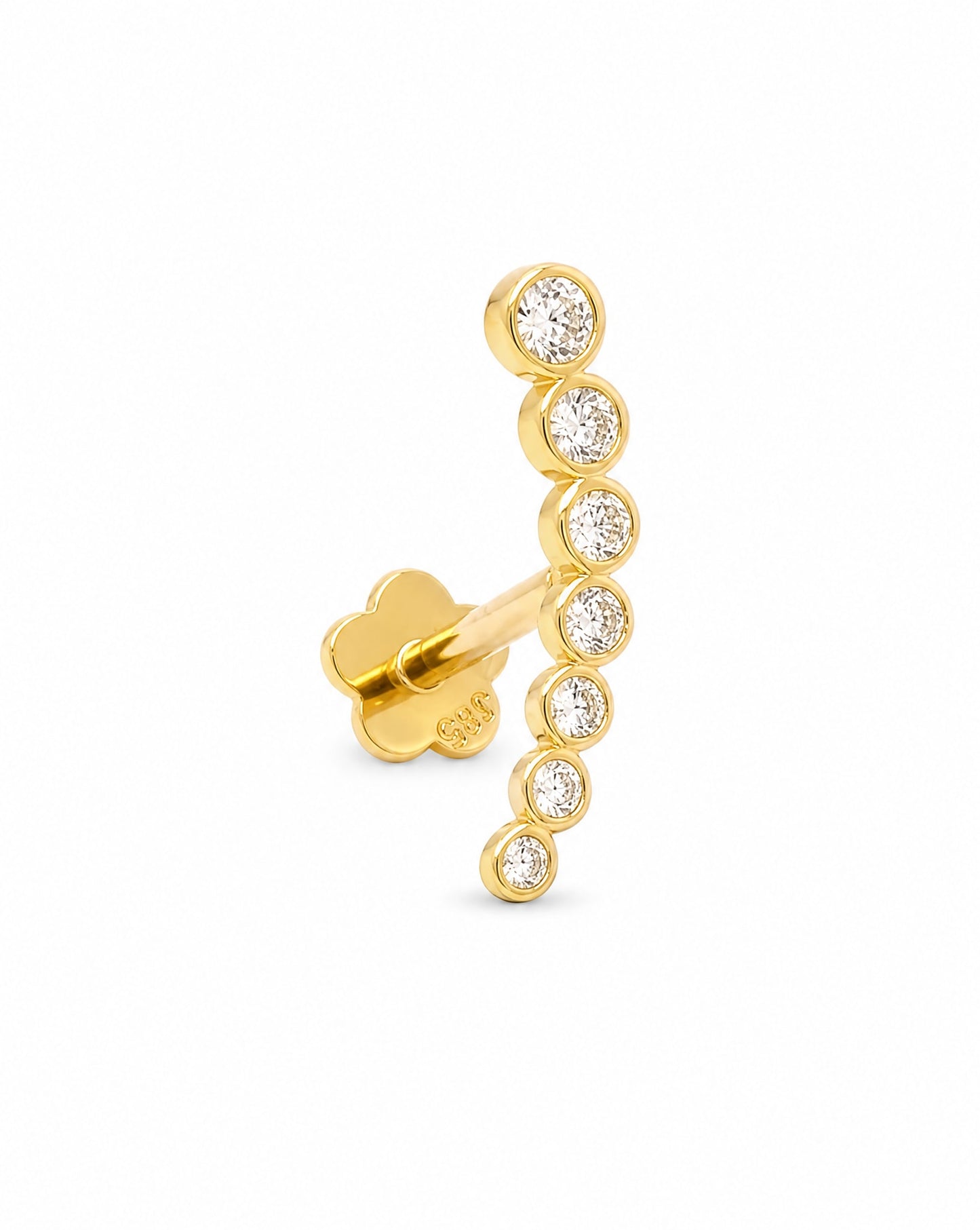 14K Yellow Gold CZ Round Curved Bar Cartilage Flatback