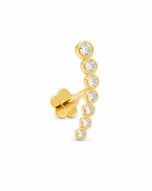 14K Yellow Gold CZ Round Curved Bar Cartilage Flatback