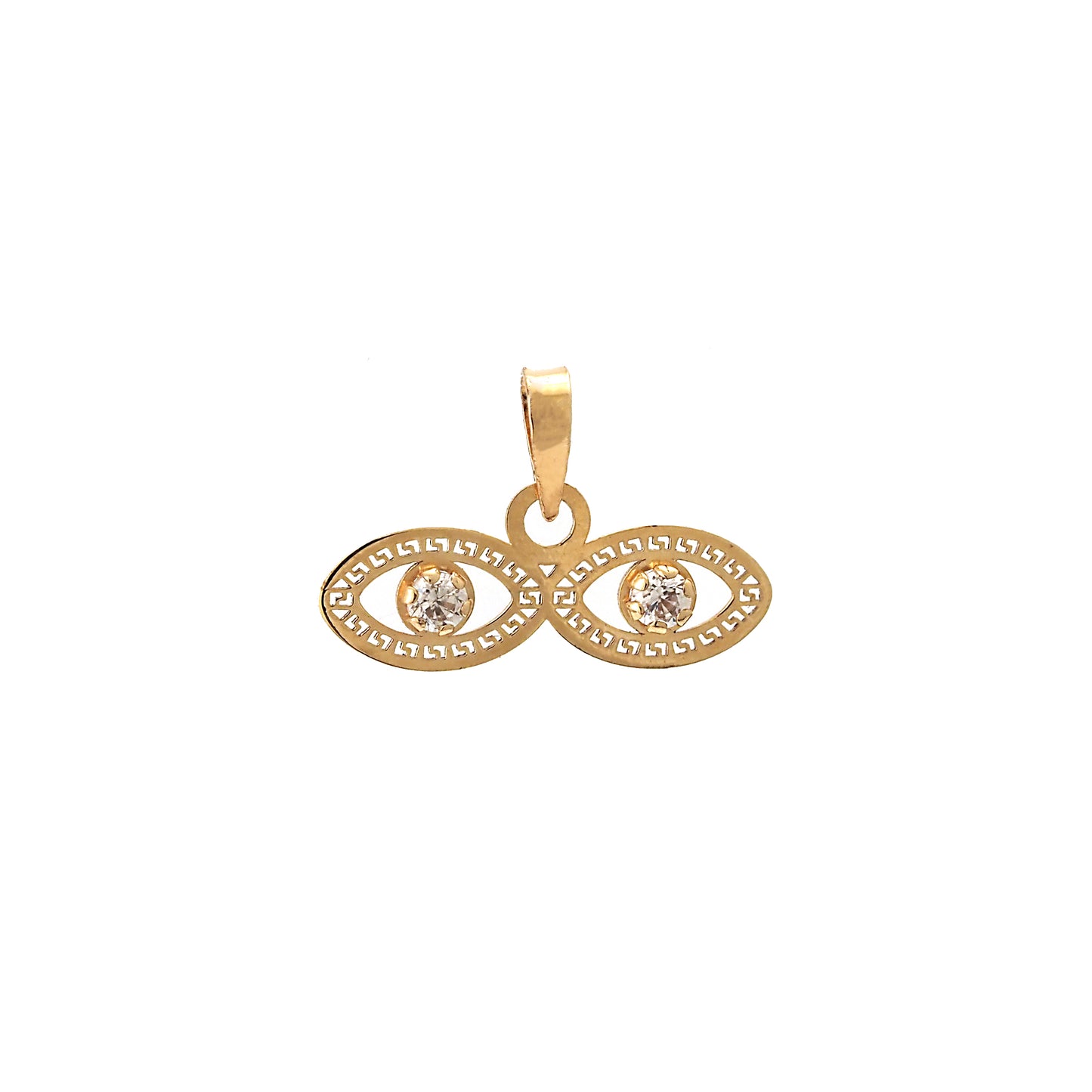 14K Yellow Gold CZ White Evil Eye Pendant