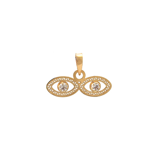 14K Yellow Gold CZ White Evil Eye Pendant